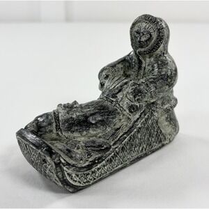 Vintage Al Wolf Original Sculpture Inuit Eskimo Hunter with Seal & Sled Canada